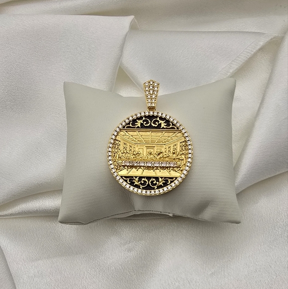 18k Yellow Gold Over Sterling Silver Last Supper Pendant Necklace